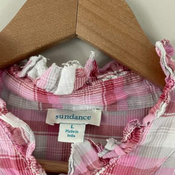 Sundance Janis Pink Plaid Ruffle Button Down 3/4 Sleeve Top Size Large - Picture 3 of 6